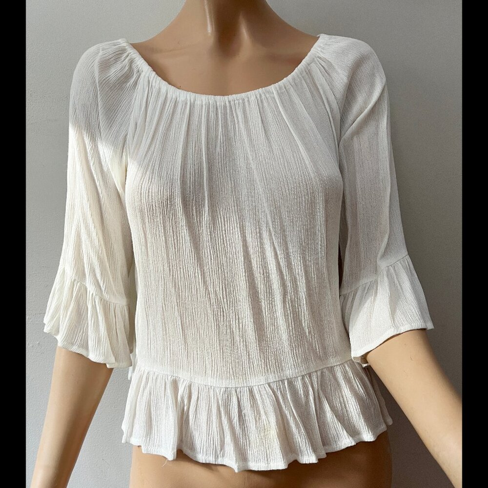Sanctuary cream ivory peasant style blouse ruffles S